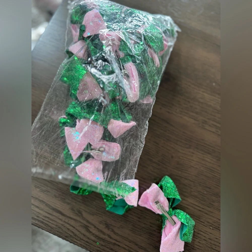Set of 20 Wicked Green and Pink Sequin Hair Bow for Kids